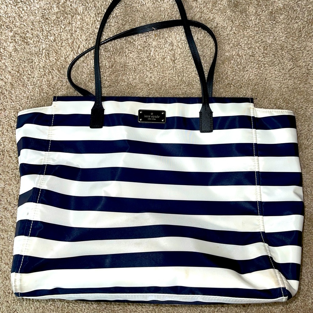 Blue And White Stripped Kate Spade Polyester Tote